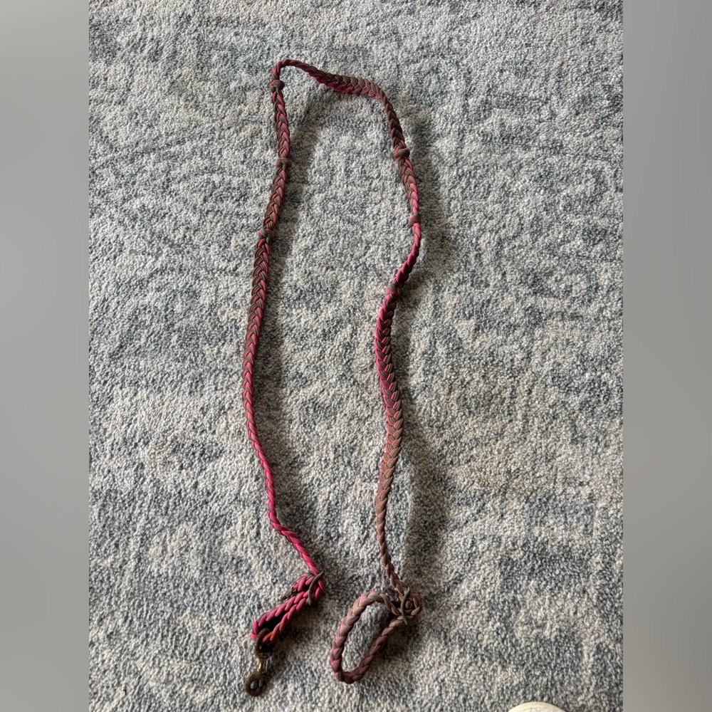 Pink/ brown/ turquoise braided knotted barrel reins